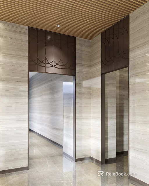 Elegant Modern Doorway Arch Design With Stone Wall And Mirror Accents 3d model 