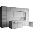 Modern Dark Kitchen Cabinets With Sleek Marble Countertop And Red Faucet Design