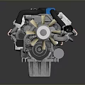 High Performance Car Engine With Blue Component Black Pipes And Silver Metal Parts