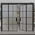 Modern Double Doors With Black Frame Frosted Glass Grid Design For Indoor Outdoor Space