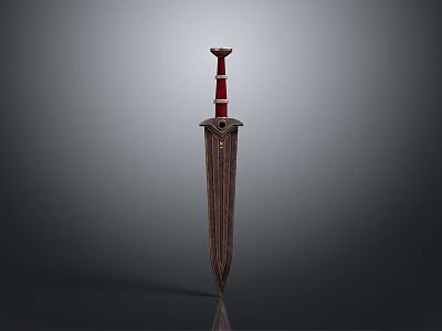 Medieval Handcrafted Sword With Red Hilt Decorative Guard And Textured Blade 3d model