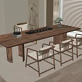 Traditional Chinese Solid Wood Tea Table and Chairs with Classic Design and Tea Set Plant in Interior