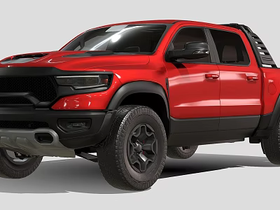 Red Ram Crew Cab Pickup Truck With Bold Front Design And Black Off Road Wheels 3d model