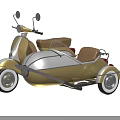 Vintage Motorcycle With Gold And White Sidecar Leather Seats Rearview Mirrors