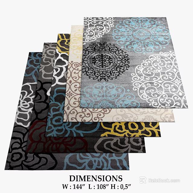 Square Rugs With Multiple Colors And Ornate Patterns For Modern Home Decor 3d model 