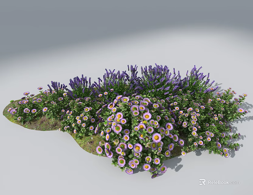 Colorful Flower Arrangement with Purple Lavender and Pink Daisies on Green Grass for Garden Decor 3d model 