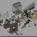 Damaged Building Components Including Doors Stairs Windows Wall Fragments And Furniture Debris