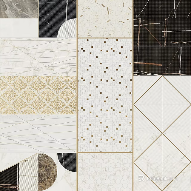 Tile Components With Various Patterns Including Marble Textures And Geometric Designs 3d model
