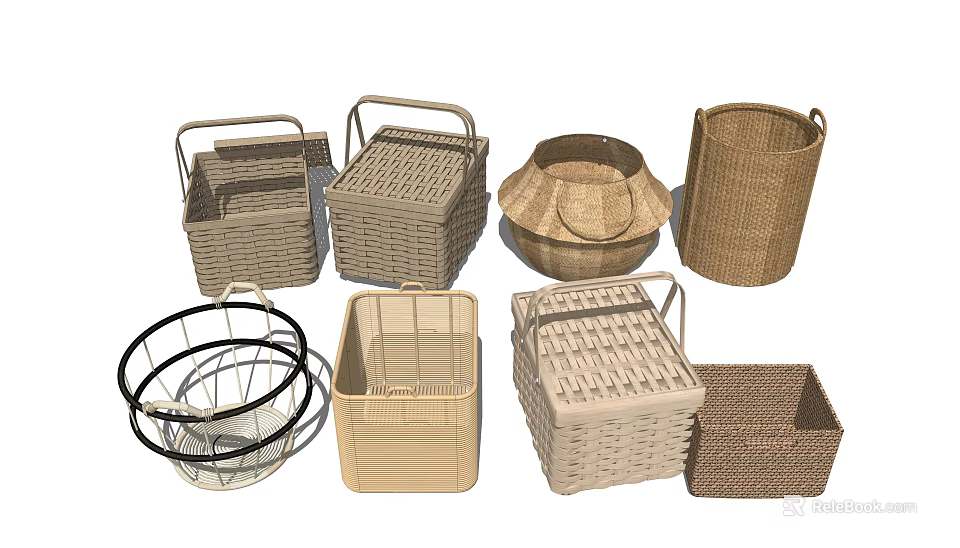 Various Styles Storage Baskets With Woven Plastic Metal Handles For Home Organization 3d model 