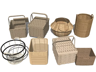 Various Styles Storage Baskets With Woven Plastic Metal Handles For Home Organization 3d model