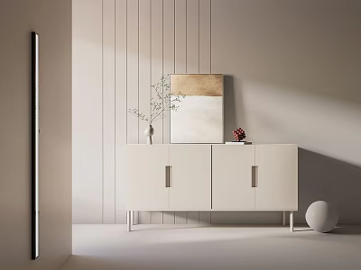 Modern Minimalist Console Cabinet and Side Cabinet Interior with White Design Decorative Vase and Artwork 3d model