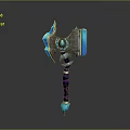 Enchanted Glowing Axe Weapon With Blue Glow Purple Stripes And Black Design