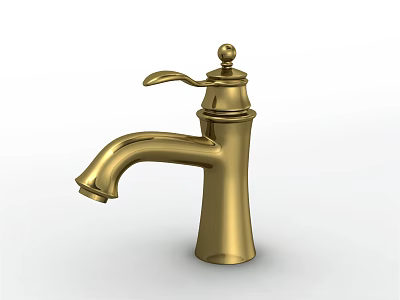 Elegant Golden Brass Faucet With Curved Spout And Decorative Knob Design 3d model
