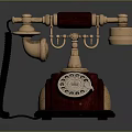 Vintage Telephone Design With Rotary Dial Brass Components Wooden Base And Black Cord