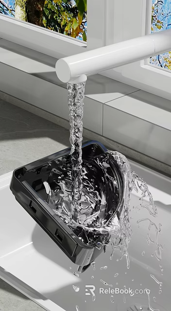 Water Flowing Into Modern Black Container With Splashes 3d model 