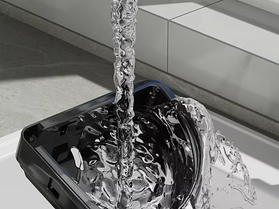 Water Flowing Into Modern Black Container With Splashes 3d model