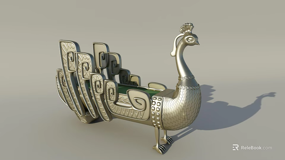 Artistic Peacock Shaped Public Bench With Intricate Carvings And Design 3d model 