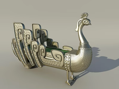 Artistic Peacock Shaped Public Bench With Intricate Carvings And Design 3d model