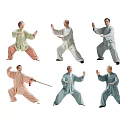 People Practicing Tai Chi With Various Stances And Traditional Clothing