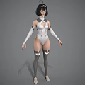 3D Character Woman In White Crisscross Bodysuit With Thigh High Socks And Gloves