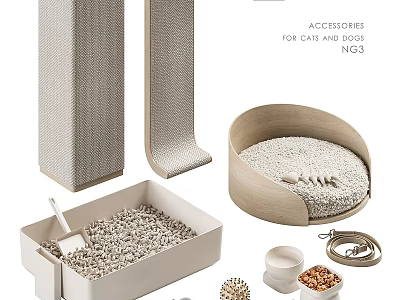 Pet Accessories for Cats and Dogs Including Scratching Posts Litter Box Food Bowls and Toys 3d model
