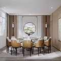 Modern Private Dining Room With Round Table And Chinese Decor 3d model