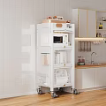White Kitchen Storage Cabinet Rack On Wheels With Multi layer Shelves And Storage Baskets 3d model