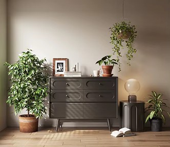 Low Cabinet, Bucket Cabinet, Decorative Cabinet, Side Decoration, Potted Plant 3d model