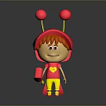 Cute Cartoon Game Character Red Hair Red Hat Balls Wearing Yellow Pants Holding Red Heart Item