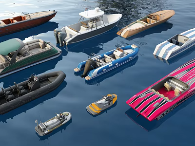 Variety of Yachts and Boats on Water 3d model Variety of Yachts and Boats on Water 3d model