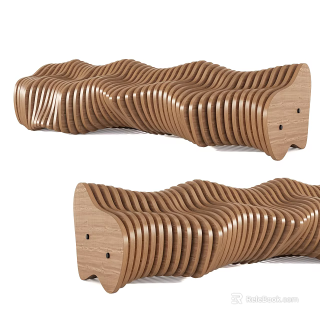 Modern Wooden Outdoor Chair With Wave Slatted Structure For Garden Patio 3d model 