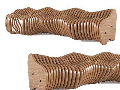 Modern Wooden Outdoor Chair With Wave Slatted Structure For Garden Patio 3d model