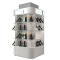 White Display Shelf With Multiple Layers Holding Black Purple Orange Small Appliances 3d model