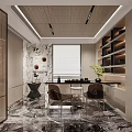 Modern Luxury Office Interior With Sofa Coffee Table Bookshelf And Marble Floor 3d model