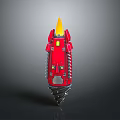 Red Mechanical Device Featuring Flame Shaped Top Yellow Detail Panels And Spiked Base 3d model
