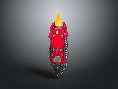 Red Mechanical Device Featuring Flame Shaped Top Yellow Detail Panels And Spiked Base 3d model