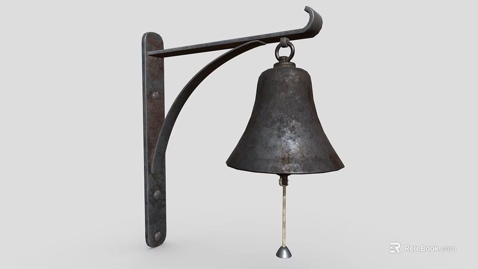 Vintage Metal Decorative Ornament Set With Wall Mounted Bell And Bracket 3d model 