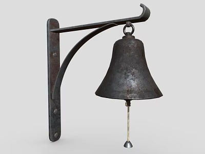 Vintage Metal Decorative Ornament Set With Wall Mounted Bell And Bracket 3d model