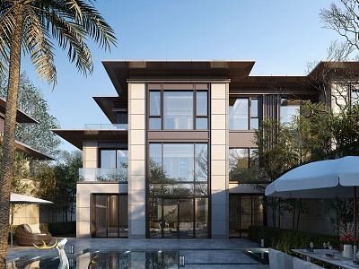 Modern Single-family Villa Modern Residential High-rise Residential Interior Landscape Chinese Villa 3d model