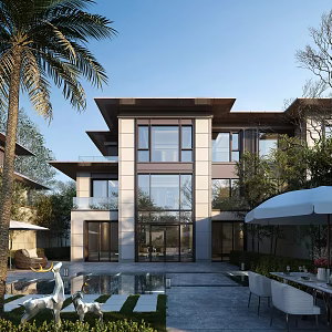Modern Single-family Villa Modern Residential High-rise Residential Interior Interior Interior Landscape Chinese Villa 3d model
