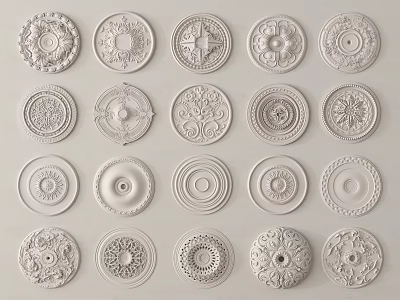 Decorative Carved Ceiling Medallions Showcasing Various Intricate Floral And Geometric Patterns 3d model