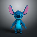 Cute Blue Stitch Cartoon Character with Large Pink Ears and Black Eyes Standing