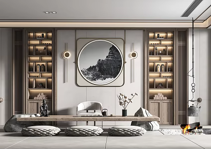 New Chinese Style Study Tea Room Study 3d model