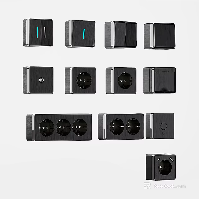 Modern Black Switch Panels With Various Styles 3d model 