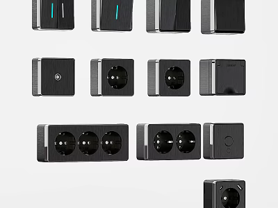 Modern Black Switch Panels With Various Styles 3d model