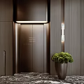 Elegant Elevator Hallway With Bernini Villa Door Wooden Walls And Green Moss Plant