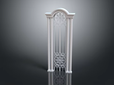 White Ornate Gate With Arched Top And Decorative Columns Elegant Classical Design For Home Entrance 3d model