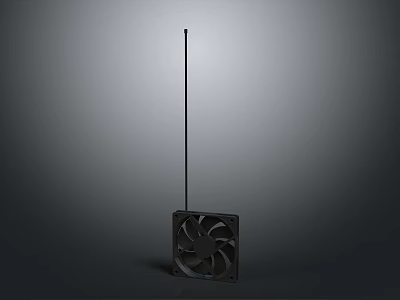 Black Square Electronic Cooling Fan Appliance With Long Rod Structure 3d model