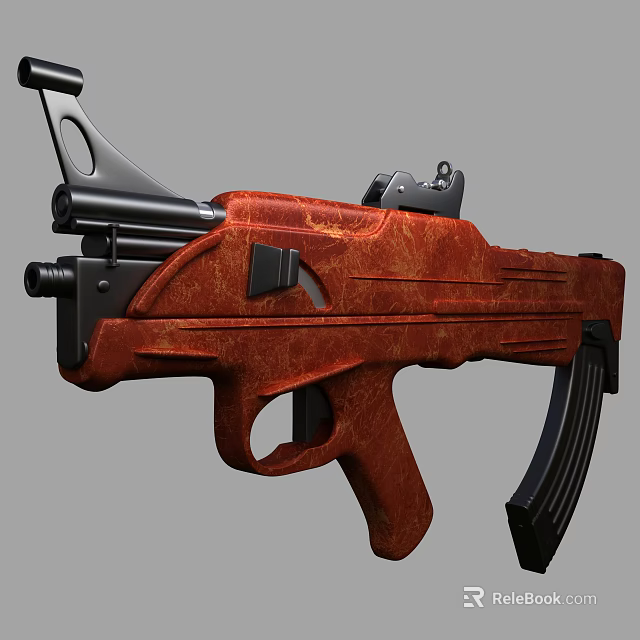 Red Assault Rifle with Wooden Texture Finish Black Barrel Magazine and Grip 3d model 