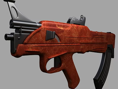 Red Assault Rifle with Wooden Texture Finish Black Barrel Magazine and Grip 3d model